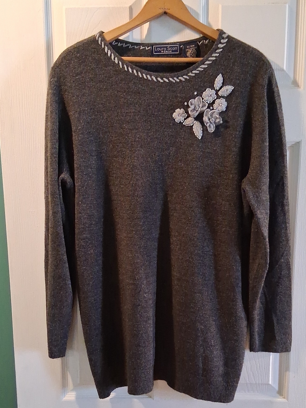 Laura Scott Gray Embellished Sweater